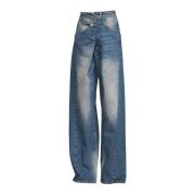 Fold-Over Denim Jeans Darkpark , Blue , Dames