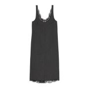 Kanten Midi Jurk Ganni , Black , Dames