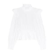 Gerimpelde Katoenen Blouse Ganni , White , Dames