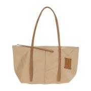 Nylon Schoudertas met Leren Inzetstukken By Herenne Birger , Beige , D...