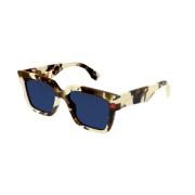 Stijlvolle Blauwe Zonnebril met Havana Frame Gucci , Brown , Dames