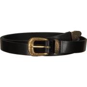 Zwarte Leren Riem met Gouden Gesp Legend , Black , Dames