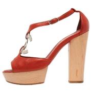 Pre-owned Leather sandals Chanel Vintage , Red , Dames