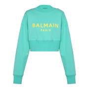 Cropped sweatshirt met Paris print Balmain , Blue , Dames