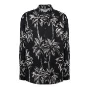 Gedrukte satijnen palmboom overhemd Balmain , Black , Heren