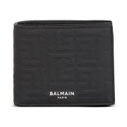 Leren klepportemonnee Balmain , Black , Heren