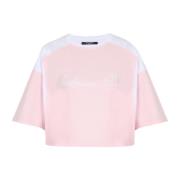 Tweekleurig T-shirt met Handtekening borduursel Balmain , Pink , Dames