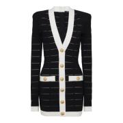 Tweekleurige gebreide jurk met knopen Balmain , Black , Dames