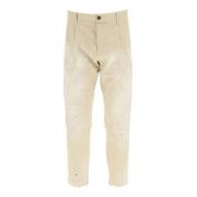 Beige Verfspat Detail Broeken Dsquared2 , Beige , Heren