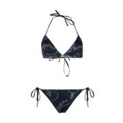 Blauwe Bikini met Wit Logo Emporio Armani , Blue , Dames