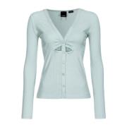 Geribbelde lange mouw V-hals top Pinko , Gray , Dames