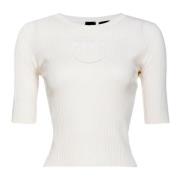 Geribbelde Katoenen en Zijden Top met Transparant Logo Pinko , White ,...