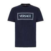 Casual Katoenen T-Shirt Versace , Blue , Heren