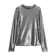 Disco Sparkle Top Rodebjer , Gray , Dames