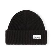 Ribbed-Knit Beanie Ganni , Black , Dames