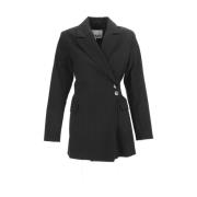 Stretch Gestreepte Riem Blazer Ganni , Black , Dames