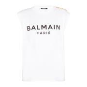 Katoenen T-shirt met logoprint Balmain , White , Dames