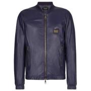 Blauw Leren Jas Metalen Logo Dolce & Gabbana , Blue , Heren