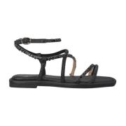 Rhinestone Interlaced Flat Sandal Alma EN Pena , Black , Dames