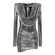 Korte Metallic Gedrapeerde Jurk Balmain , Gray , Dames