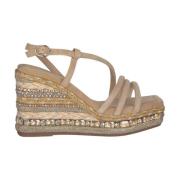 Rhinestone Wedge Sandal Braided Detail Alma EN Pena , Beige , Dames