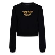 Zwarte Cropped Sweatshirt met Gouden Logo Tom Ford , Black , Dames