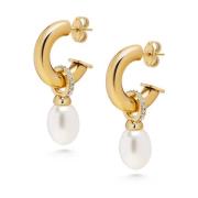 Womens Chunky Pearl Hoops Nialaya , Yellow , Dames