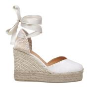 Witte/Gouden Linnen Espadrilles met Enkelband Castañer , White , Dames