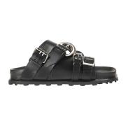 Leren gesp sandalen met vierkante neus Marine Serre , Black , Dames