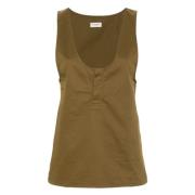 Kaki Linnen Tanktop Saint Laurent , Green , Dames