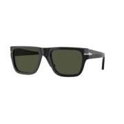 Klassieke zwarte zonnebril met groene lenzen Persol , Black , Heren