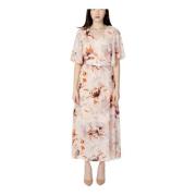 Roze Bloemen V-hals Kant Jurk Vila , Multicolor , Dames