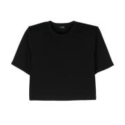 Zwarte Schouderpad Crop T-Shirt Wardrobe.nyc , Black , Dames