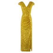 Paillet Lange Jurk met Zijdrapering Nenette , Yellow , Dames