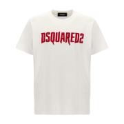 Logo Print Katoenen T-shirt Dsquared2 , White , Heren