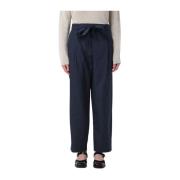 Blauwe Katoenen Wijde Pijp Broek Max Mara , Blue , Dames