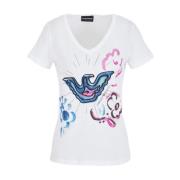 Grafische Print V-hals T-shirt Emporio Armani , White , Dames