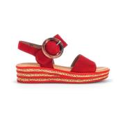Rode Velours Sandalen met Velcro Sluiting Gabor , Red , Dames