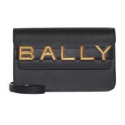 Zwarte leren schoudertas met gouden logo Bally , Black , Dames