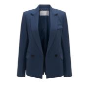 Blauwe Double Breasted Jas Ss24 Victoria Beckham , Blue , Dames