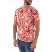 Dierenprint Katoenen T-shirt - Rood Cavalli Class , Multicolor , Heren