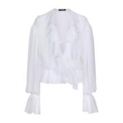 Witte Zijden Crop Shirt Gerimpeld Ontwerp Dolce & Gabbana , White , Da...