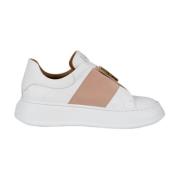 Witte Leren Sneakers met Gouden V-Detail Via Roma 15 , White , Dames