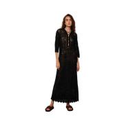 Zwarte Kant Maxi Jurk Semicouture , Black , Dames