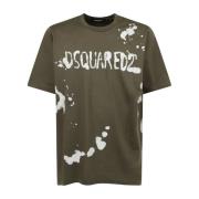 Logo Printed Crewneck T-Shirt Groen Dsquared2 , Green , Heren