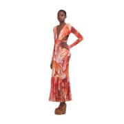 Lange Lycra Jurk met Fantasieprint Roberto Cavalli , Multicolor , Dame...