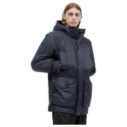 Hooded Padded Parka with Logo Patch Rains , Blue , Heren