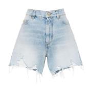 Denim Shorts met Ripped Details Balmain , Blue , Dames