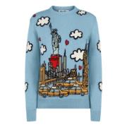 New York Ansichtkaart Sweater Blauw MC2 Saint Barth , Blue , Dames