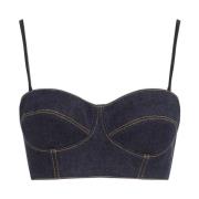 Blauwe Denim Bustier Top Alaïa , Blue , Dames